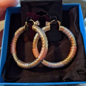 Tri Tone Hoop Earrings (Rose Gold, Silver & Gold.